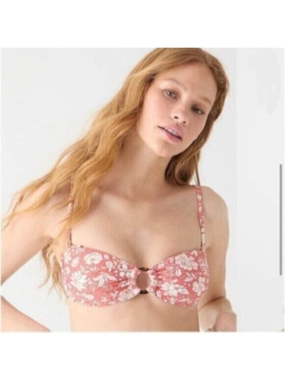 NWT J. Crew Women's Pink Floral O-Ring Bandeau Bikini Top Size 2X
